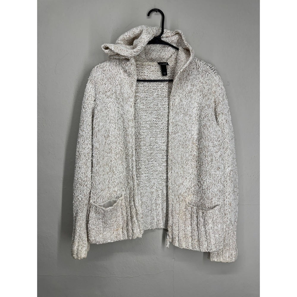 Eileen Fisher 100% Linen Cotton Hooded Cardigan Sweater Womens SMALL Oatmeal
